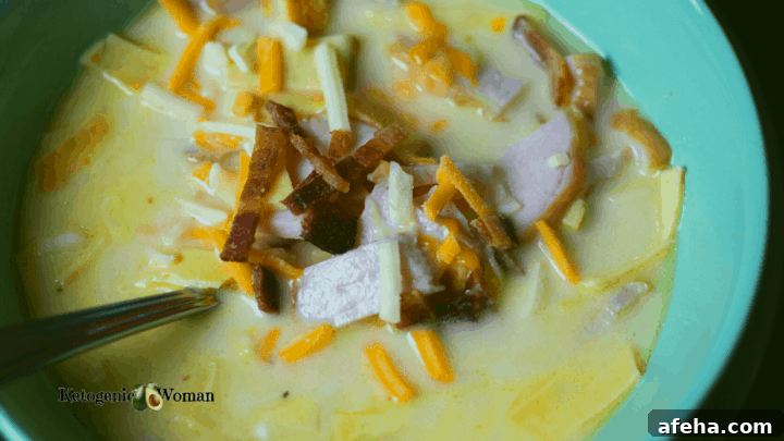 carnivore soup in blue bowl closeup
