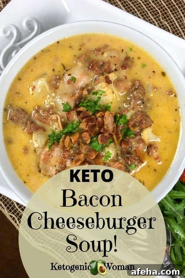 Top view bowl of bacon cheeseburger soup