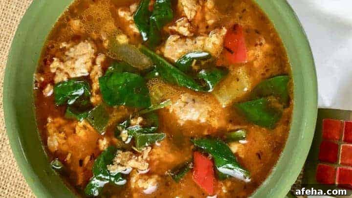 Keto Sausage Soup in green bowl