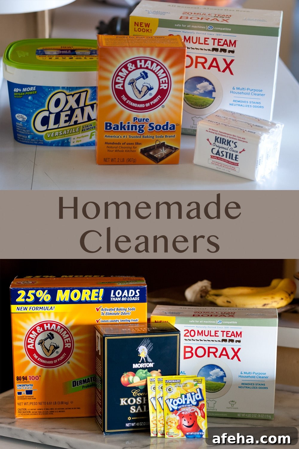 collage of two images of cleaning products.