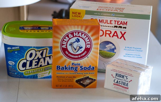 four cleaning products on the counter