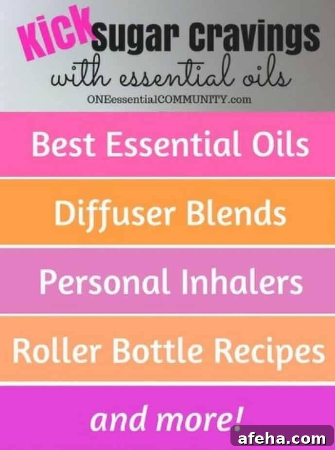 kick sugar cravings with essential oils - best essential oils, diffuser blends, roller bottle recipes, and inhalers to curb cravings, stop binging, and feel satiated