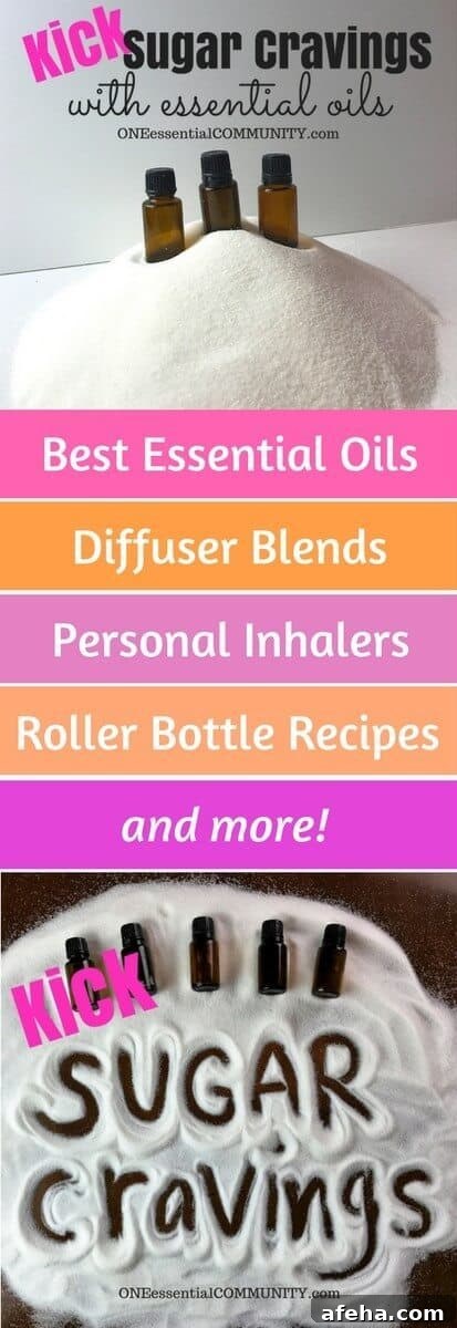 kick sugar cravings with essential oils - best essential oils, diffuser blends, roller bottle recipes, and inhalers to curb cravings, stop binging, and feel satiated