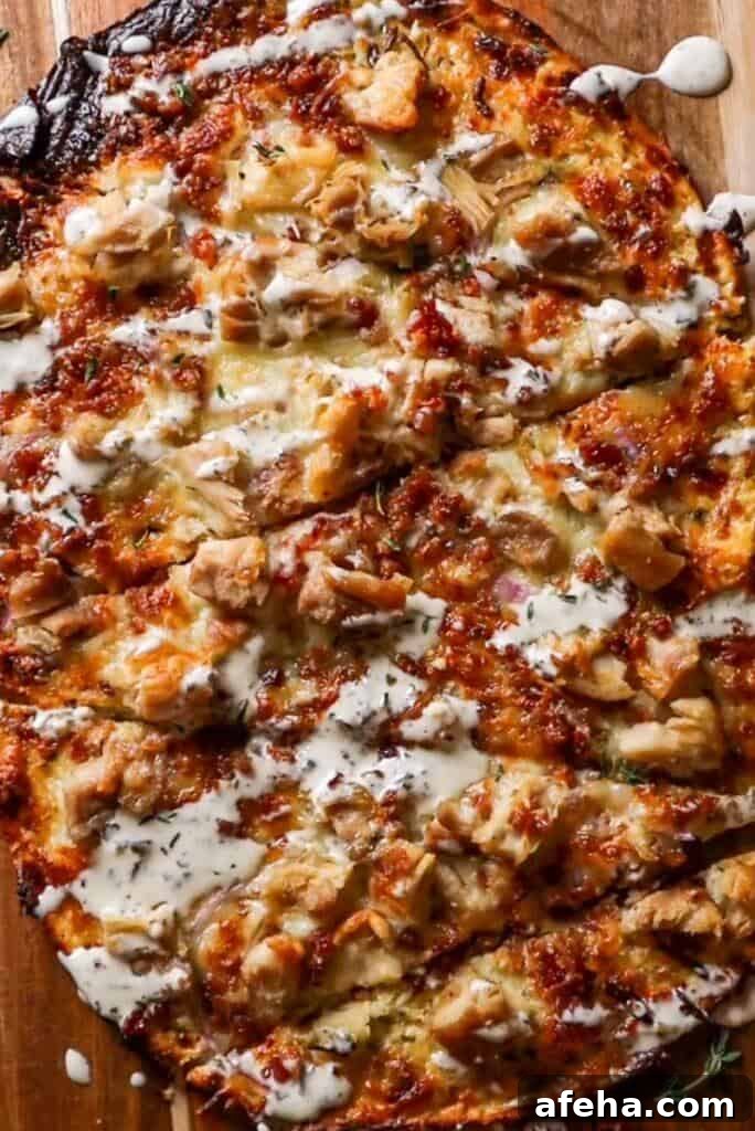 cottage cheese flatbread with chicken bacon and pesto ranch